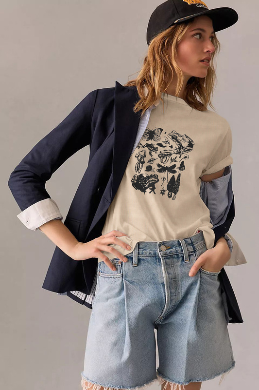 European and American Cross-border Casual Khaki Butterfly Animal Printing Simple Round Neck Short Sleeve Women's Foreign Trade T-shirt Top