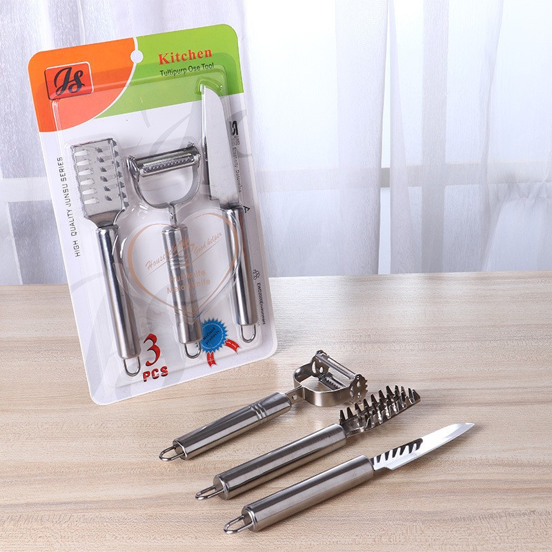 Multifuncional cuchillo de fruta de acero inoxidable pelador Escala de pescado Cepilladora de tres piezas conjunto creativo práctico traje de gadget de cocina