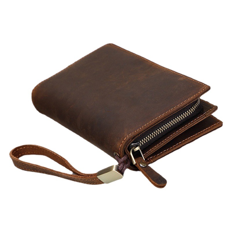 New Men's Clutch Crazy Horse Leather Long Wallet Douyin Zipper Business Clutch Bag Genuine Leather Clutch Bag for Men