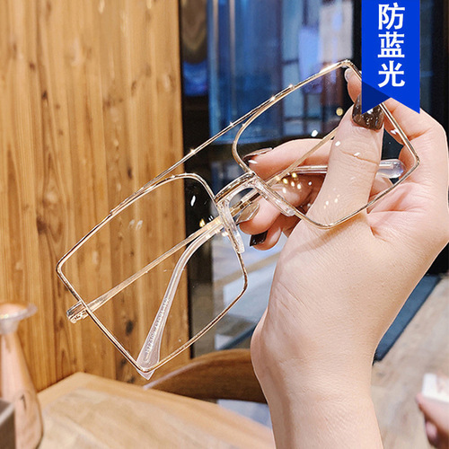个性方形双梁平光镜2021新款网红同款时尚防蓝光女可配近视眼镜框