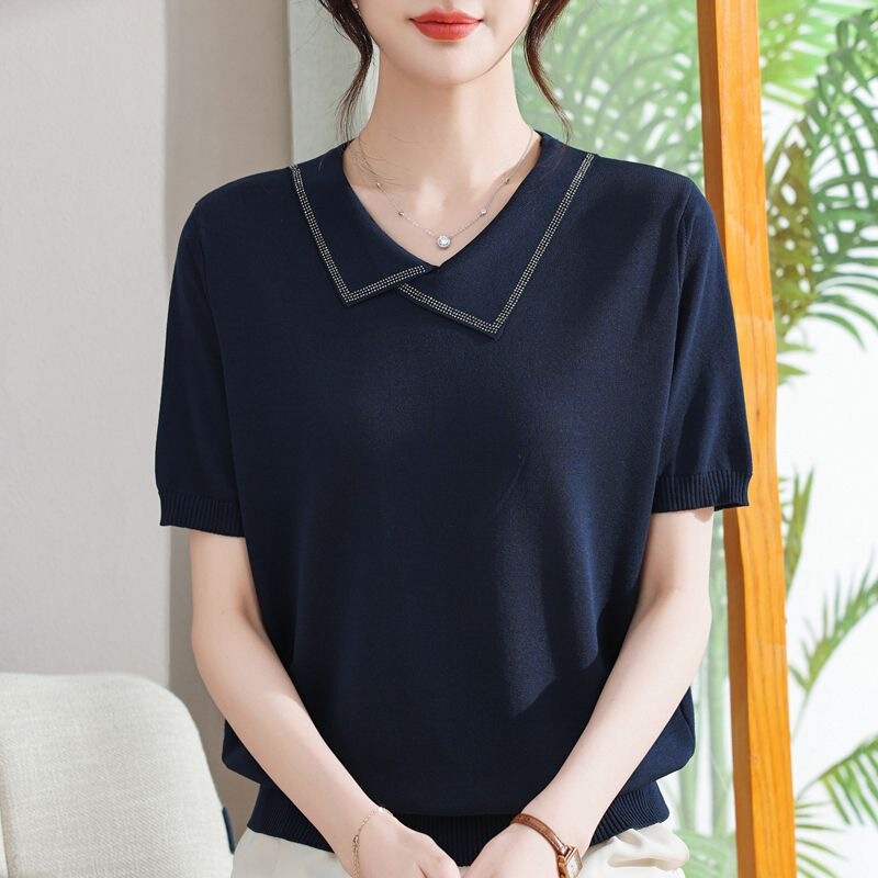 Fashionable Summer Clothing for Moms, New Short-Sleeved Ice Silk T-Shirt, Middle-Aged and Elderly Women's Clothing, Mother's Day Summer Elegant Top Set Fashionable Summer Clothing for Moms, New Short-Sleeved Ice Silk T-Shirt, Middle-Aged and Elderly Women's Clothing, Mother's Day Summer Elegant Top Set