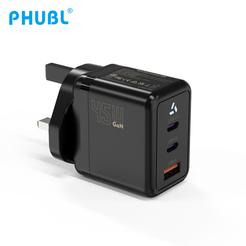 45WPD cargador de teléfono móvil multipuerto UKCA certificado computadora cabeza de carga rápida GAN adaptador de nitruro de gallio