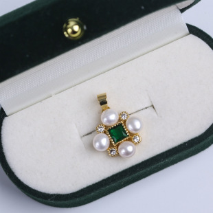 Zhuji Pearl Natural Freshwater Pearl Pendant Square Green Zircon Multi-bead Pearl Pendant Jewelry Wholesale