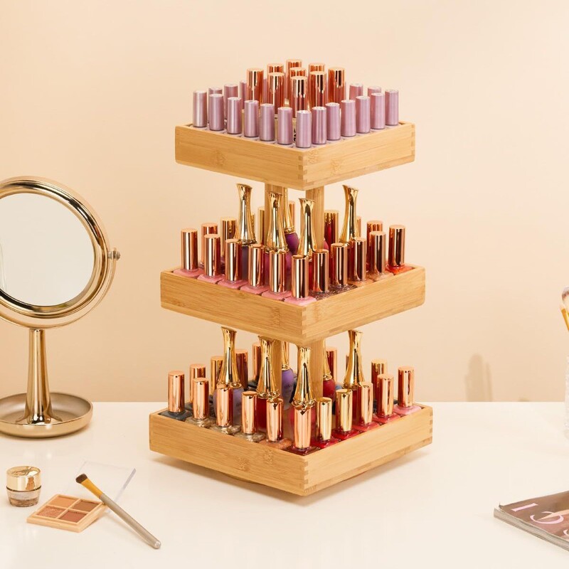 Bamboo 360-Degree Rotating Nail Polish Storage Rack Nail Salon Storage Rack Three-Layer Nail Polish Essential Oil Display Rack Bamboo 360-Degree Rotating Nail Polish Storage Rack Nail Salon Storage Rack Three-Layer Nail Polish Essential Oil Display Rack