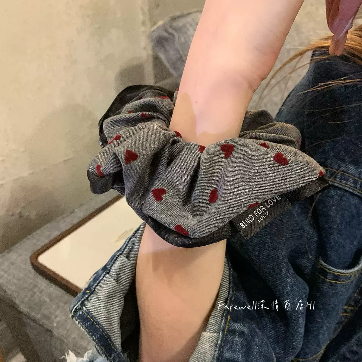 店主推荐！灰色爱心发圈甜美温柔波点大肠发圈高级感气质百搭发饰