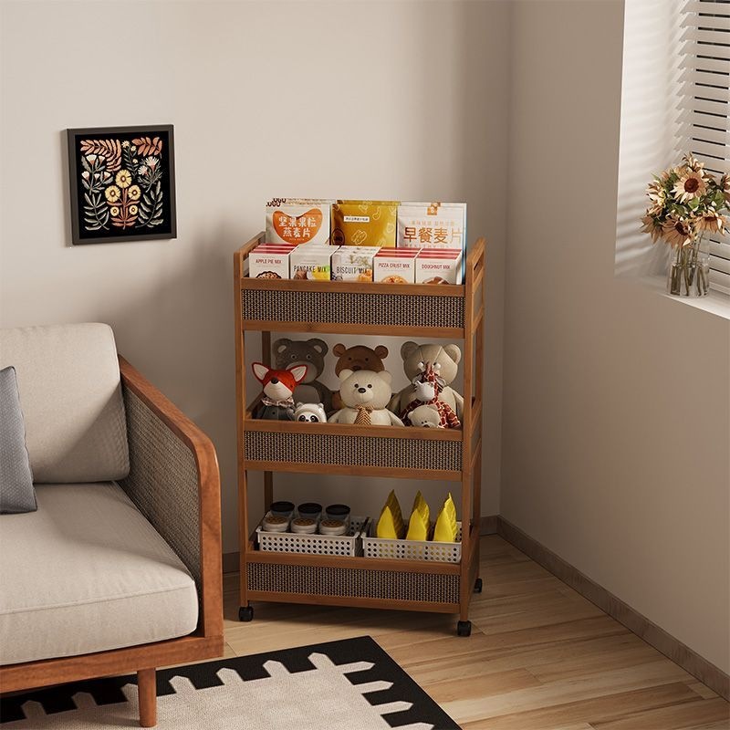 Mobile bookshelf storage rack, floor-standing, multi-layer, with wheels, for living room, bedroom, dormitory, children's small bookcase, small cart storage rack