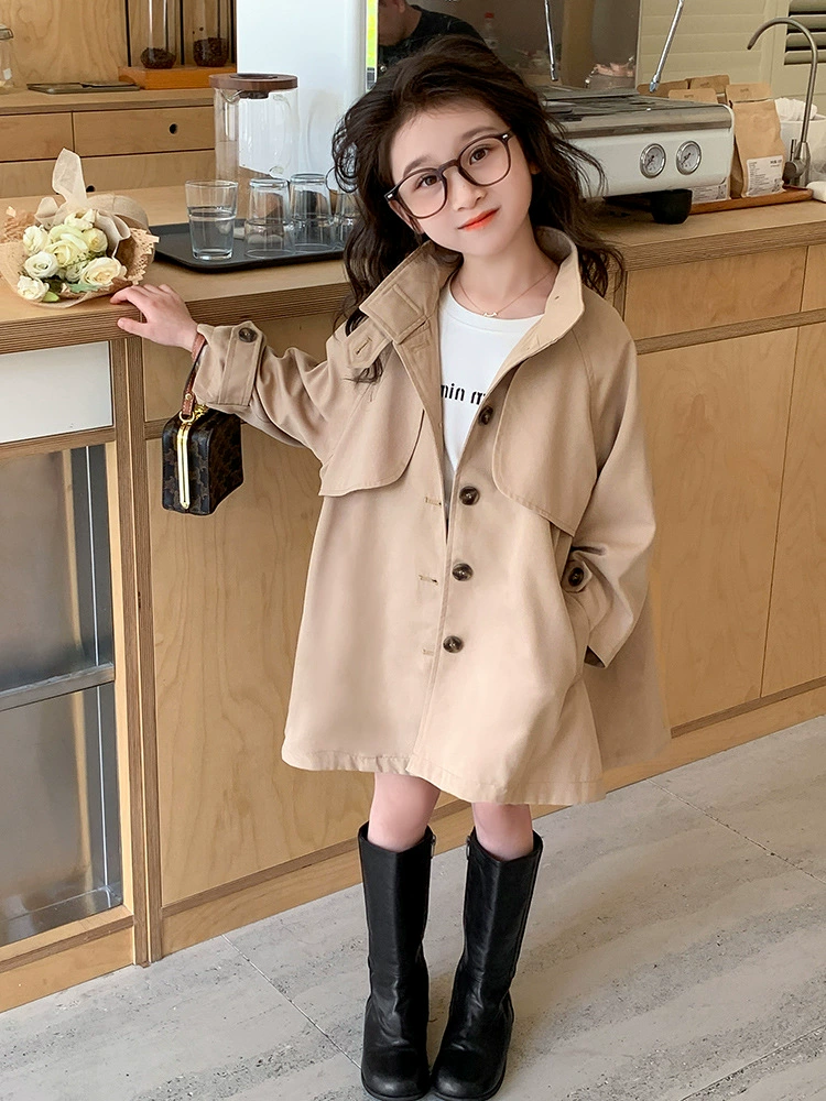 Осеннее trench coat для детей, длинная куртка для девочек, до середины икры