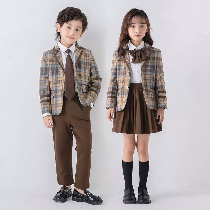 小学生春秋款班服英伦学院风校服幼儿园园服儿童格子西装裙子套装