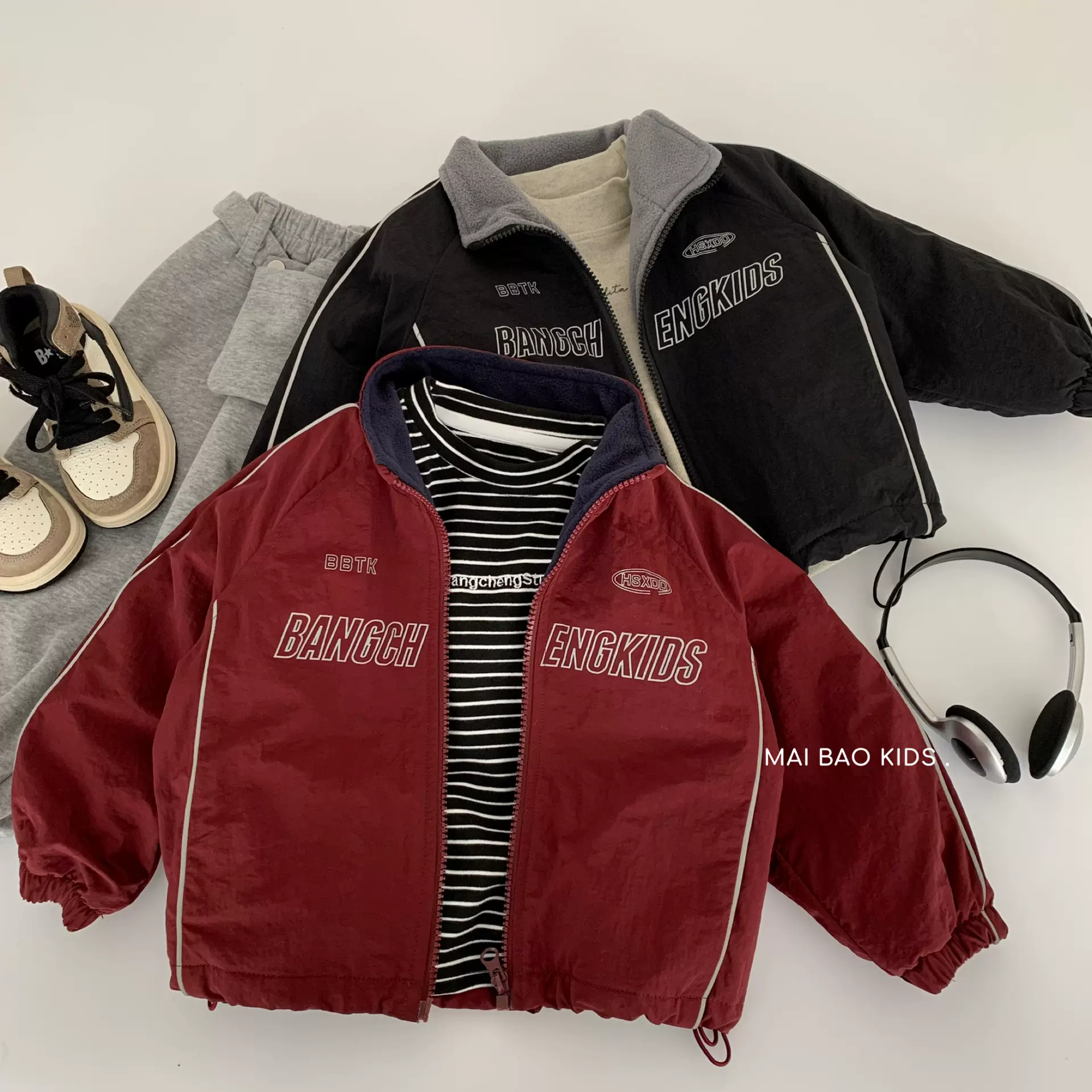 麦宝男童冬装外套2025新款男女童加绒拉链夹克男孩加厚上衣潮批发