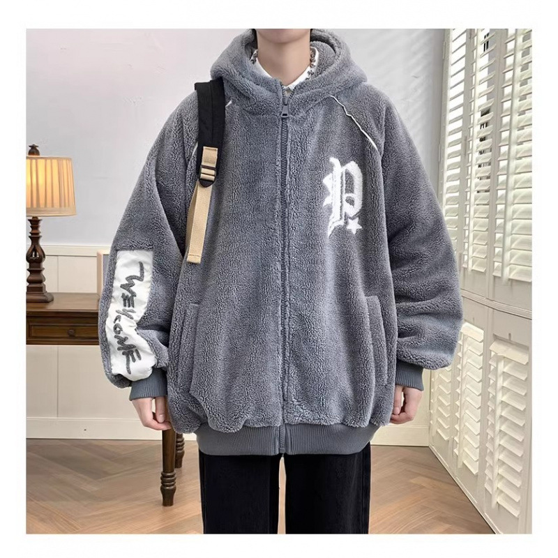Versatile fleece-lined thick hooded jacket, 2026 winter new style, youthful and warm top, student winter cardigan, trendy.