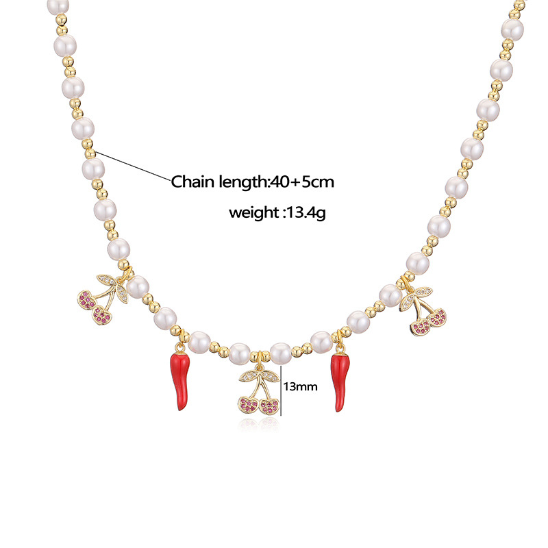 Copper Pendant Material Wholesale Jewelry Sweet Cherry Strawberry Copper Enamel Multi Charms Necklace