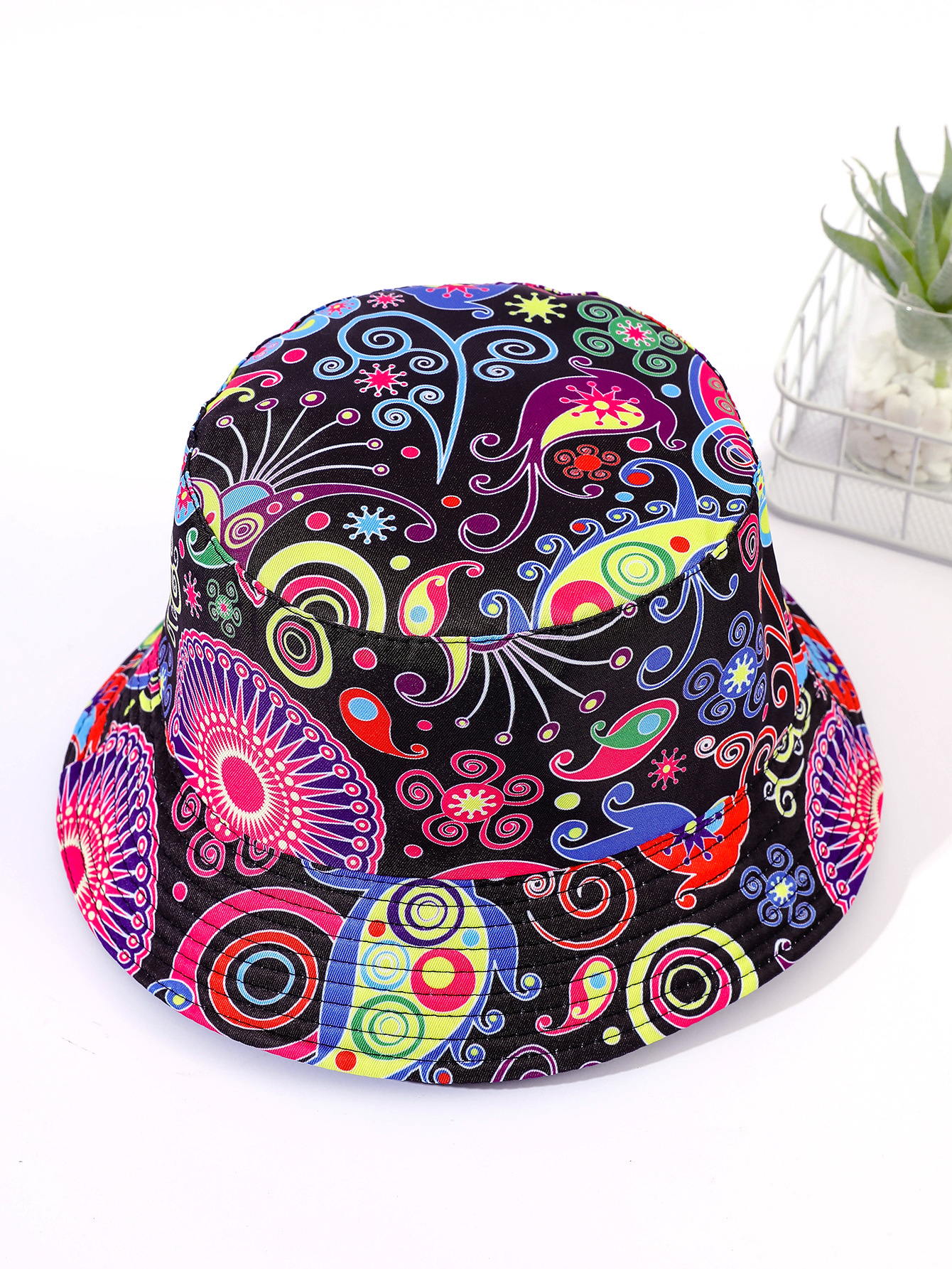 Flor de anacardo nuevo sombrero de pescador impreso sombrero de moda europea y americana hombres y mujeres sombrero de sol al aire libre sombrero de verano de doble cara