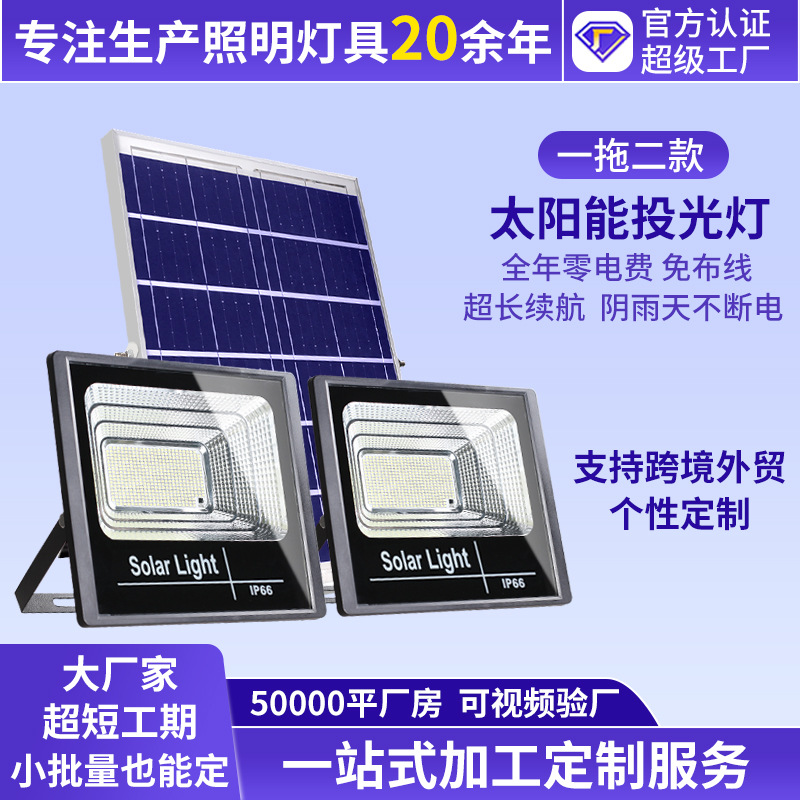 【加工定制】一拖二太阳能投光灯户外防水分体太阳能灯庭院照明灯