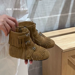 Martens, демисезонные ретро детские замшевые короткие сапоги, в корейском стиле, регулируемый ремешок, стиль «принцесса»
