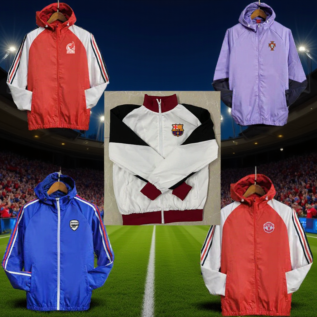 2526 Winter Portugal Football Hooded Jacket Manchester United Windbreaker Outdoor Real Madrid Stand Collar