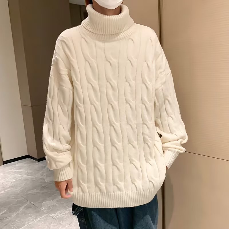 Suéter de cuello alto para hombres otoño y invierno nuevo engrosado camisa de punto de torsión coreana in-moderada camisa de color sólido suelta