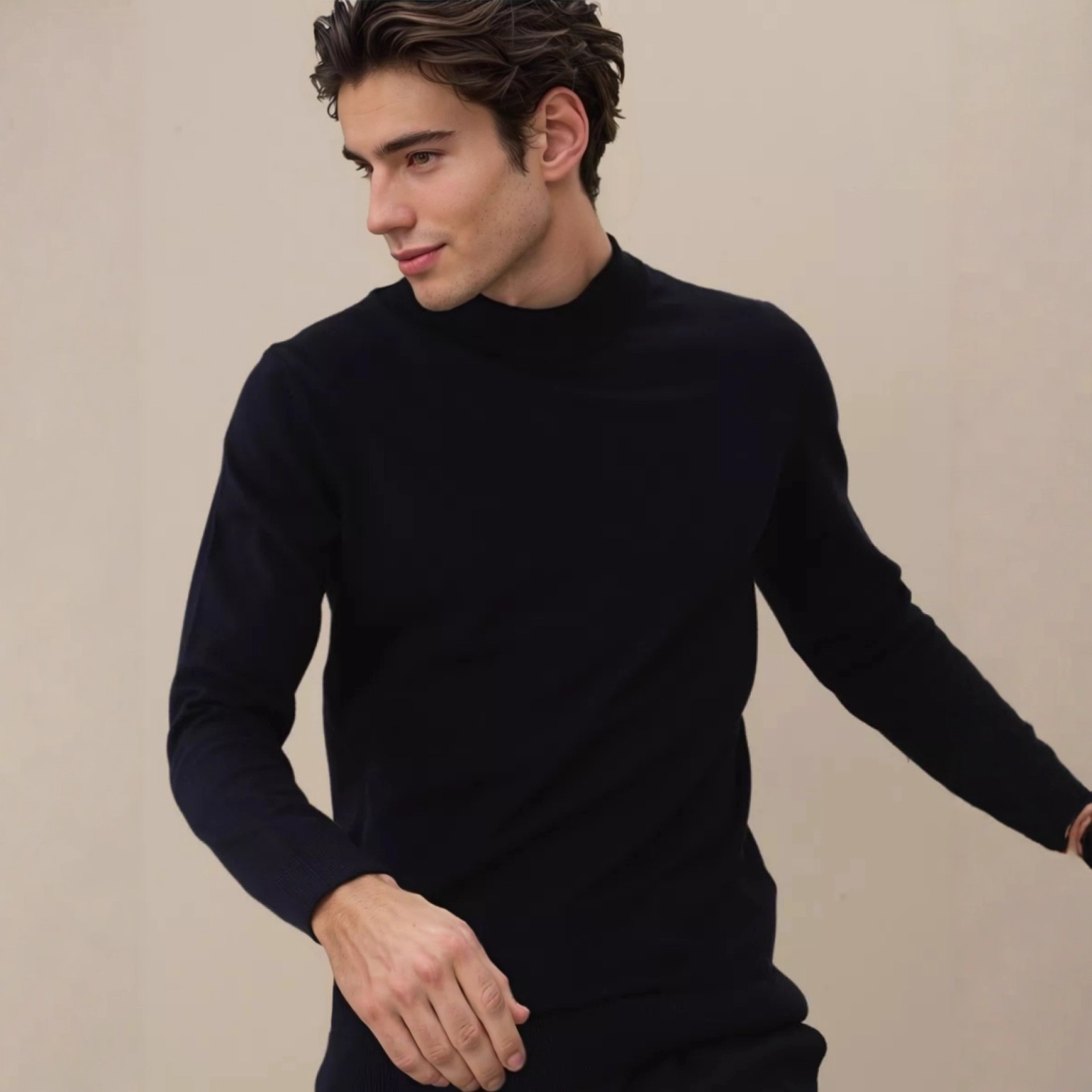 Otoño y invierno suéter de cuello medio alto suéter de lana de hombre suéter de punto suéter de fondo de color sólido