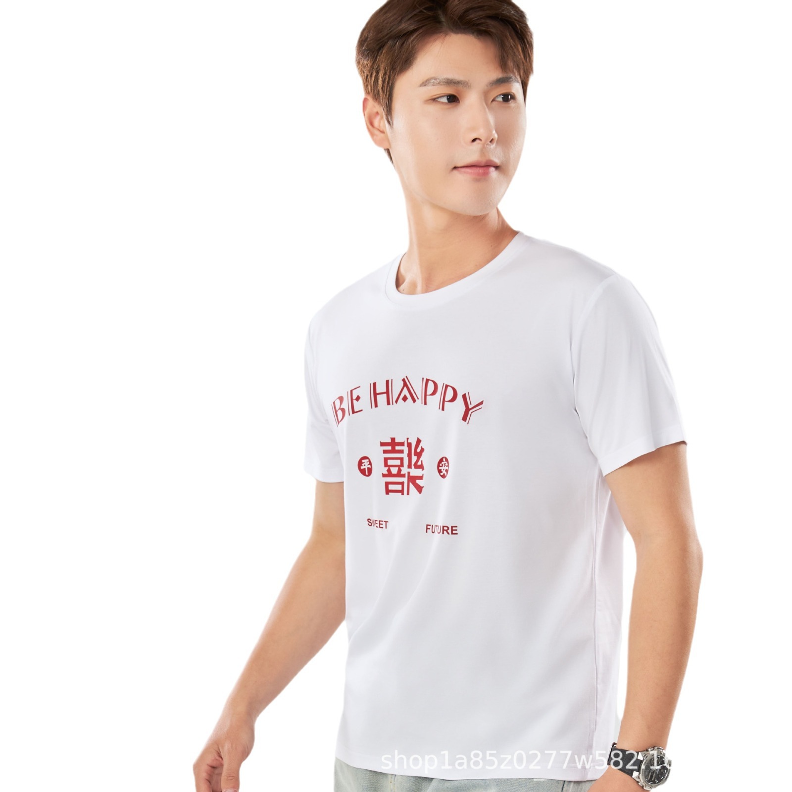 Nueva camiseta con sensación de hielo para hombre de manga corta Solona, camisa cultural, camisa publicitaria de letras, ropa de trabajo suelta de cuello redondo, impresión de letras