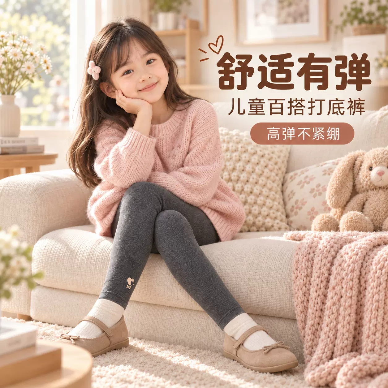 韩版秋冬新款儿童纯棉长裤绵羊绒一体加绒学生童裤休闲女童打底裤