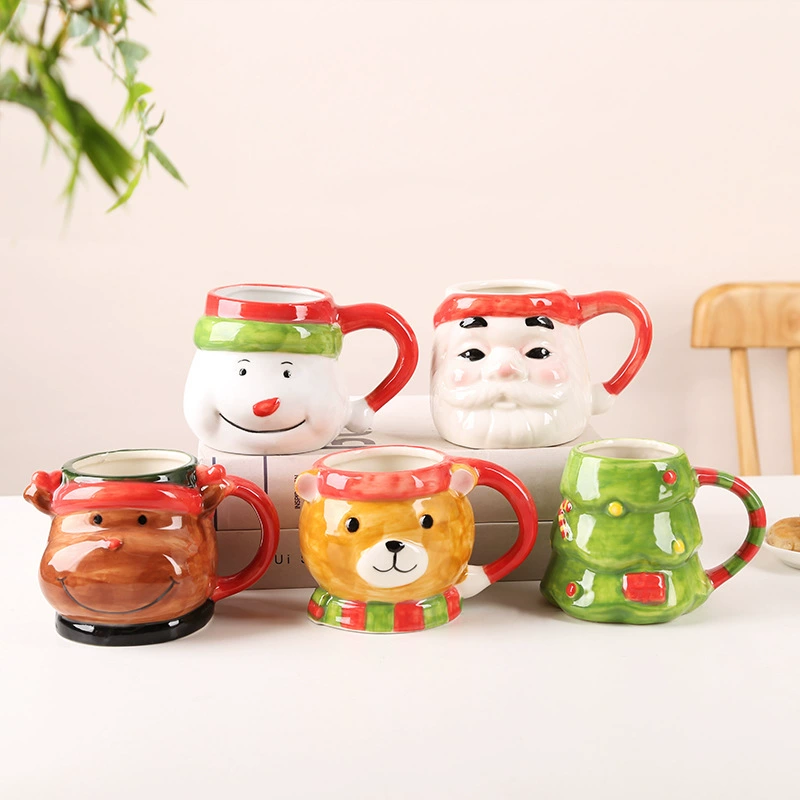 Милый мультяшный рождественский ceramic подарок чашка для снега с оленем, молоко кофе чашка с милым снеговиком елкой
