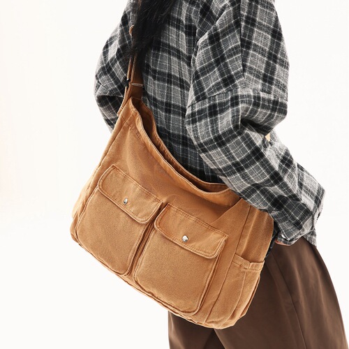 Workwear style crossbody bag men's ins one-shoulder canvas bag student class bag street large-capacity literary and casual bag