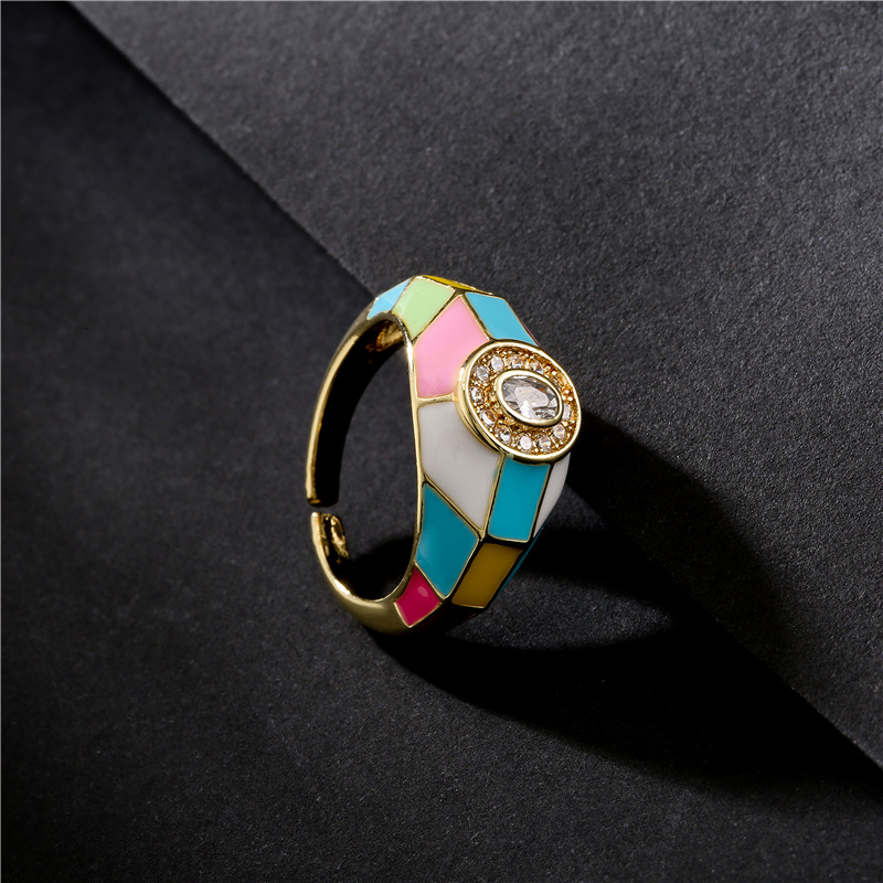 Nihaojewelry Wholesale Jewelry Fashion Colorful Dripping Open Gold-plated Copper Ring display picture 3