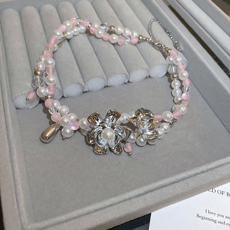 Cuentas de arroz de dopamina perla collar de cuentas cilíndricas temperamento de moda nicho Cadena de clavícula personalidad collar de todo fósforo para las mujeres