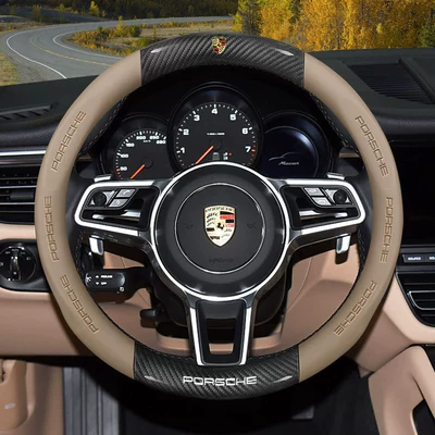 Steering wheel cover – for Porsche Steering Wheel Cover - exclusively-for-porsche-beige-carbon-fiber-pattern-nappa-leather-default