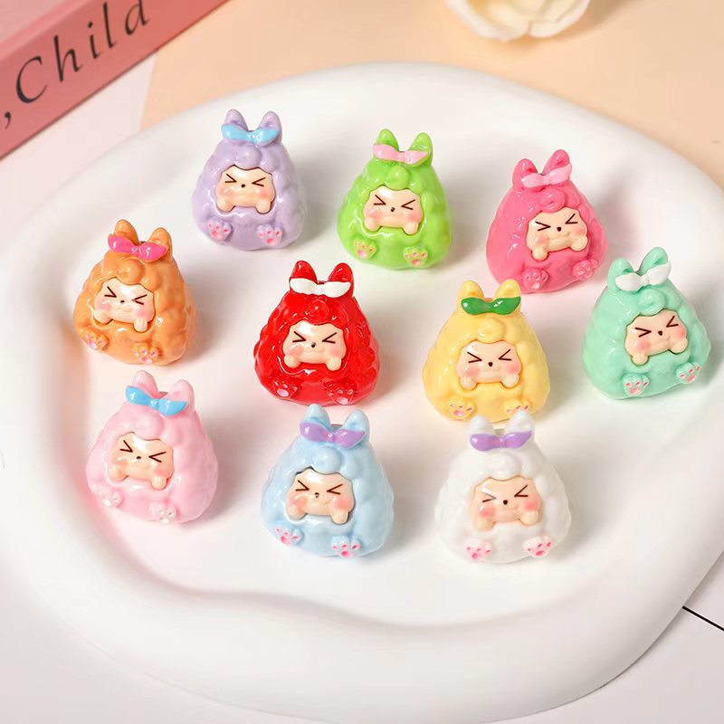 단단한 빛나는 크림 활 키키 수지 보석 액세서리 유행 놀이 블라인드 박스 인형 집 마이크로 풍경 장식품