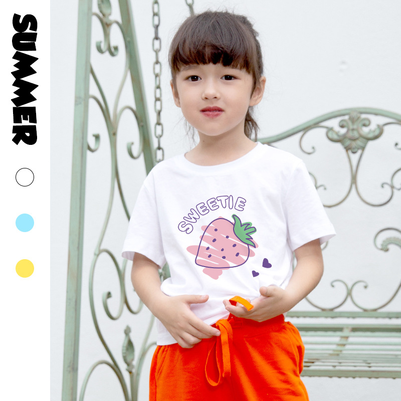 girl Short sleeved summer pure cotton CUHK Children jacket lovely children half sleeve T-shirt goods in stock One piece On behalf of