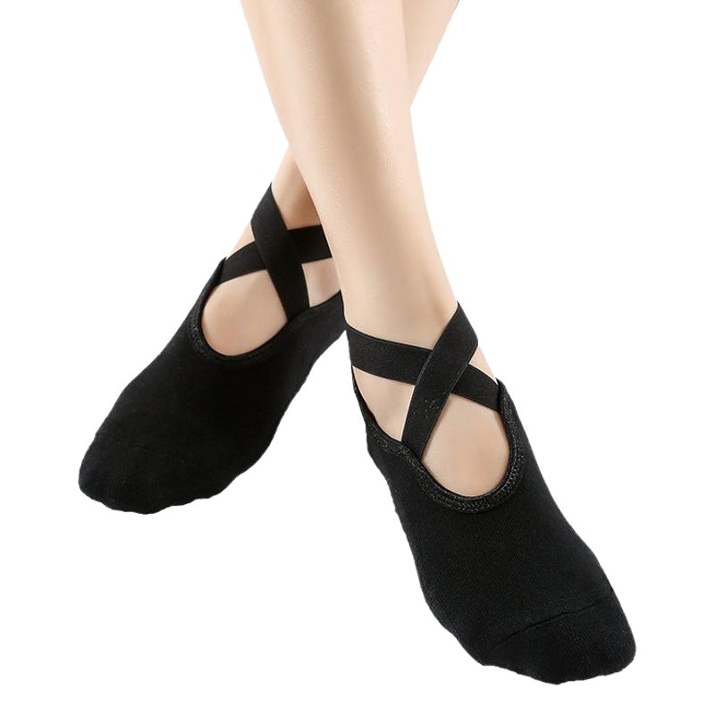 Factory wholesale cross-border cotton professional non-slip dispensing towel socks cross belt Terry backless yoga socks floor socks