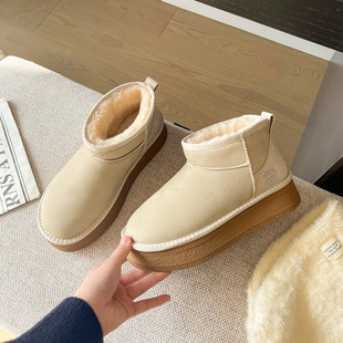 Thick-Soled Snow Boots for Women 2025 Winter New Waterproof Cotton Boots with Inner Height Increase Genuine Leather Cotton Shoes Warm Winter Short Boots