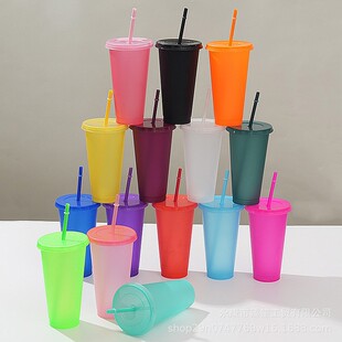 Amazon's Popular Glitter Pp Straw Cup Large Capacity Water Cup 710Ml/24Oz Single Layer Plastic Cup with Logo Printing