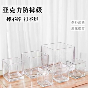 Anti-Fall Acrylic Thickeneded Square Cylinder Tulip Simple Vase Hydroponic Pothos Water Culture Plant Vessel Transparent Ornaments