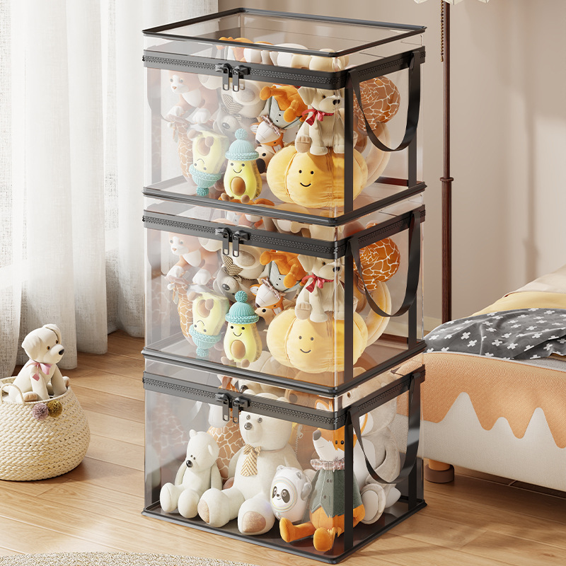 Cilindro Organizador de Juguetes de Peluche de Plástico y Tela, Transparente, Gran Capacidad, para Muñecas