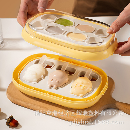 Cartoon ice cream mold with lid food grade silicone household children's homemade ice cream cheese popsicle popsicle mold