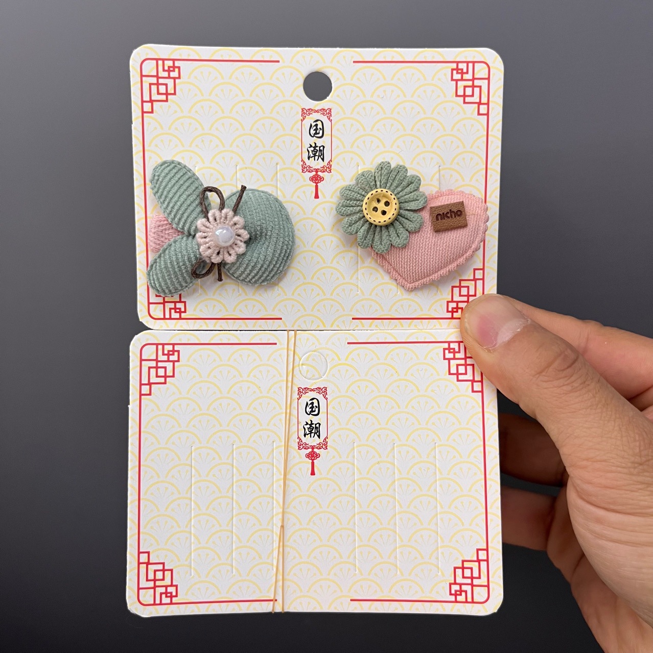 约一百张国潮大号发夹卡纸直播间新年款喜庆夹子底板发卡卡头diy