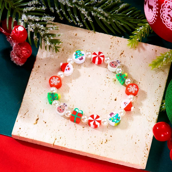 Cross-Border Christmas New Paper Card Bracelet Versatile Christmas Soft Clay Santa Claus Elk Christmas Tree Bracelet Wholesale