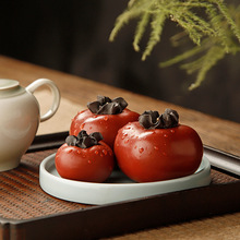 宜兴紫砂柿子茶宠摆件柿柿事事如意紫砂壶配件茶桌仿真小茶玩泰儿