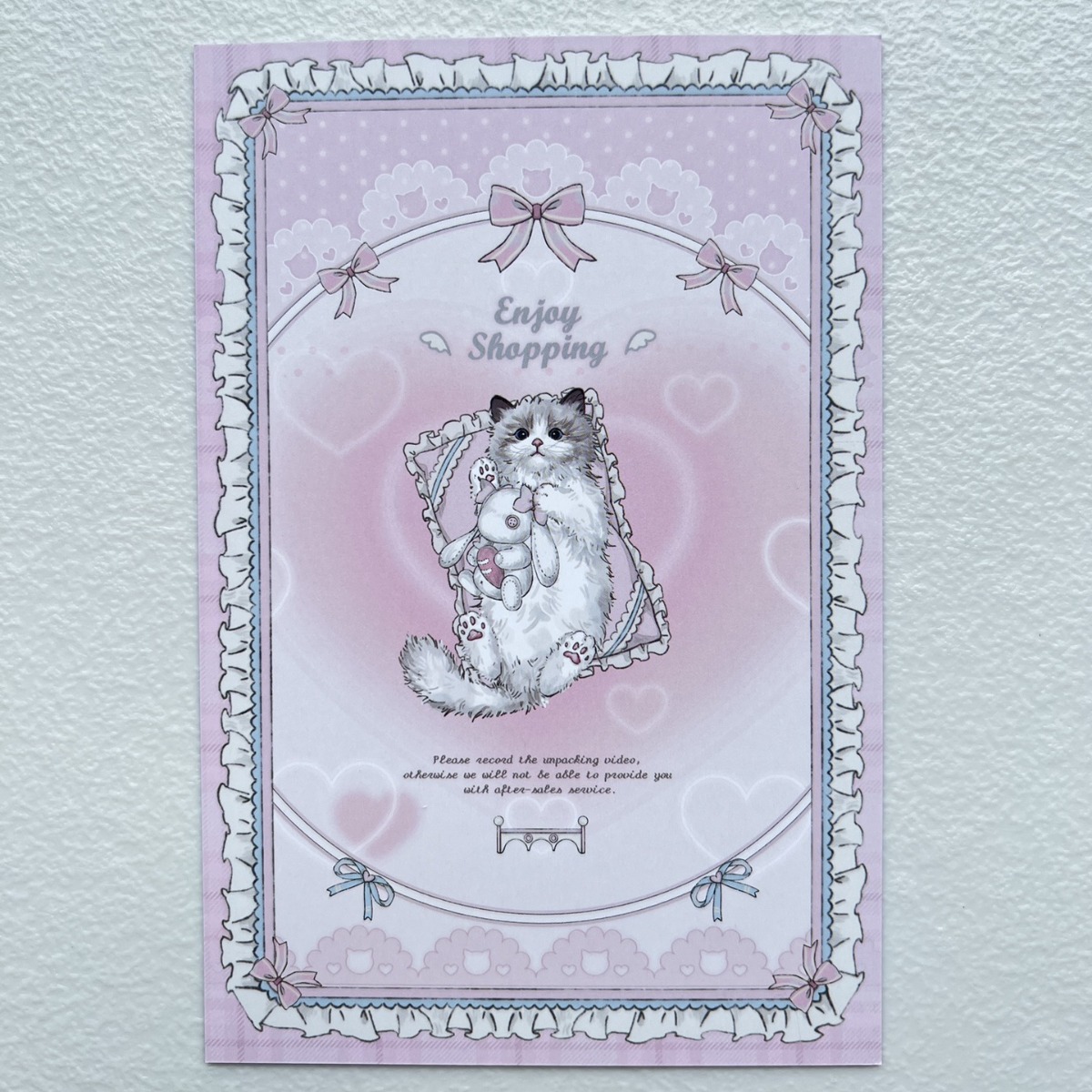 可爱粉布偶卡头卡背来图可定打包小卡材料烘焙包装对折卡定制