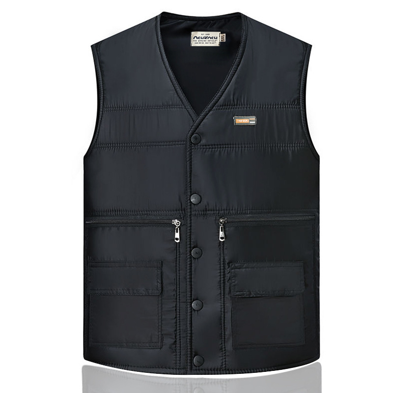 New Autumn and Winter Cotton Vest Zipper Large Pocket Men's Middle-aged and Elderly Vest Multi-Pocket Warm Waistcoat Dad Vest