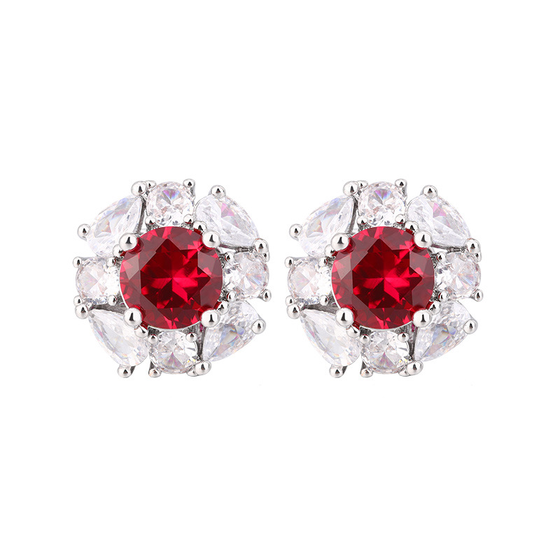 El otoño y el invierno Nueva Zhuang Sheng joyería de cobre inferior chapado en oro de simulación de corindón rojo temperamento redondo luz traje de lujo femenino 10mm7m