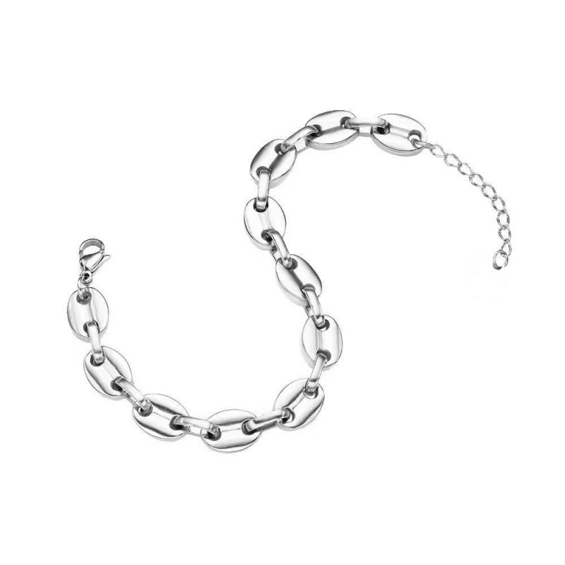 Hip Hop Men's Stainless Steel Pig Nose Simple Luxury Ins Coffee Bean Bracelet Jewelry_voghion.com