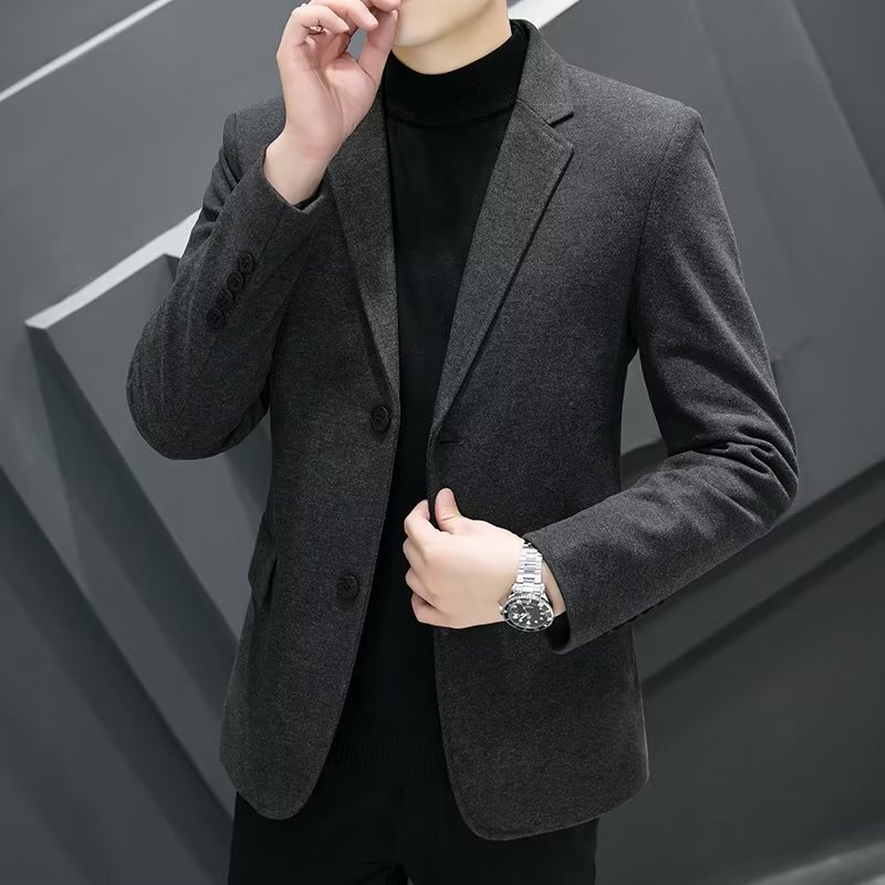 Autumn and Winter Woolen Western Clothing Men's Thickened Korean-style Coat Duffy Handsome Fashionable High-end Slim-fit Casual Small Suit