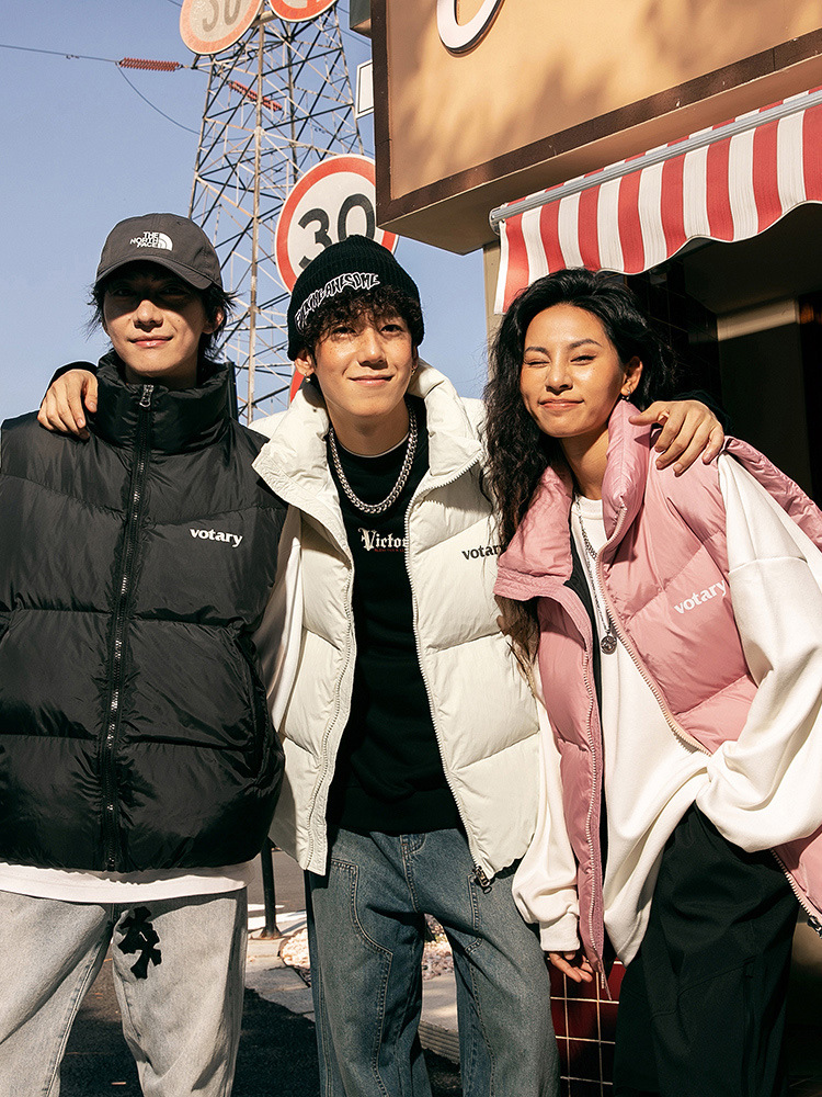 90 terciopelo engrosado abajo Chaleco de los hombres de invierno corto collar abajo chaqueta americana retro impreso abrigo de pan Q