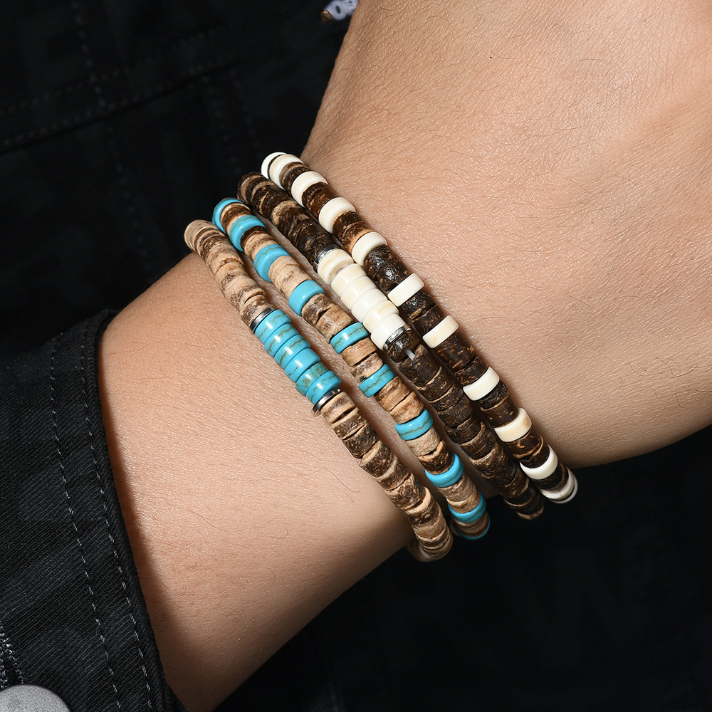 Retro Simple Style Geometric Wood Turquoise Men's Bracelets Imitation Pearl Accessories display picture 12