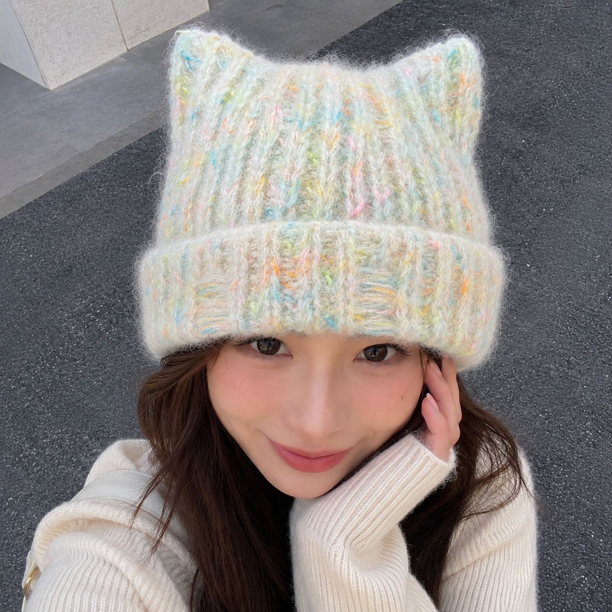 猫耳针织帽厂家直发2026秋冬仿羊绒帽子女款可爱风混搭秋冬定制