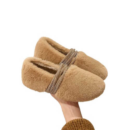 One piece of slip-on fur shoes for women, winter and winter, new Korean style fairy people-in shoes, flat cotton shoes for women