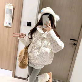 韩系甜妹灯芯绒棉衣外套2026年新款小个子加厚短款波点棉服女冬装