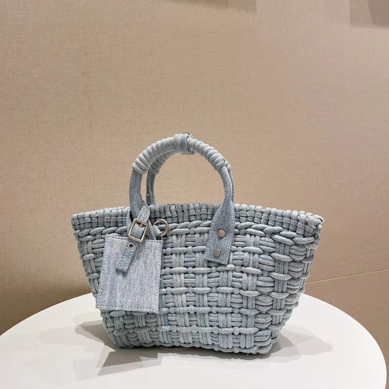 South Korea Niche Designer Shoppers Shop Portable Denim Small Bag Vegetable Basket Crossbody Hand-Woven Mini Tote Bag